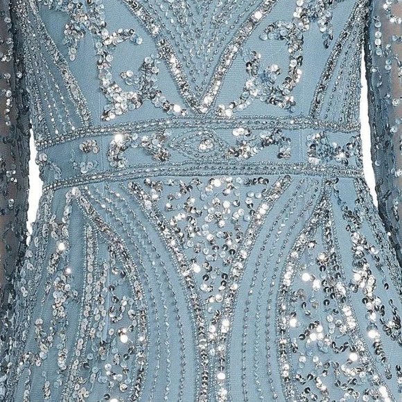 Adrianna Papell Beaded V-Neck 3/4 Sleeve A-Line Gown Air sky NWT Size 0 - Picture 4 of 4